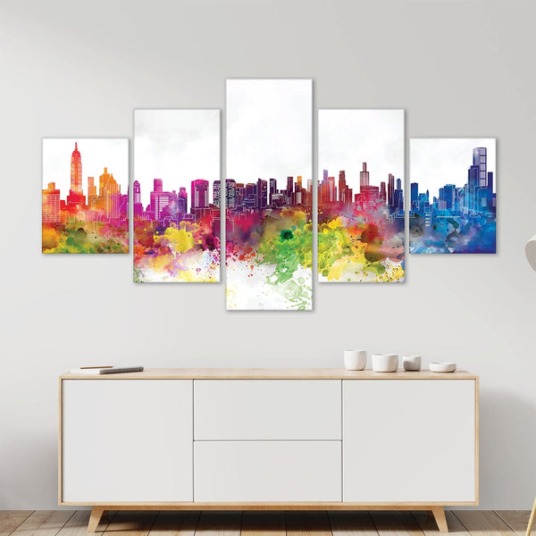 Vibrant City Canvas - 5 Panel Art 5 Panel / Large / Standard Gallery Wrap Clock Canvas