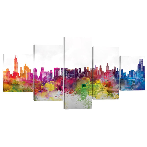 Vibrant City Canvas - 5 Panel Art Clock Canvas