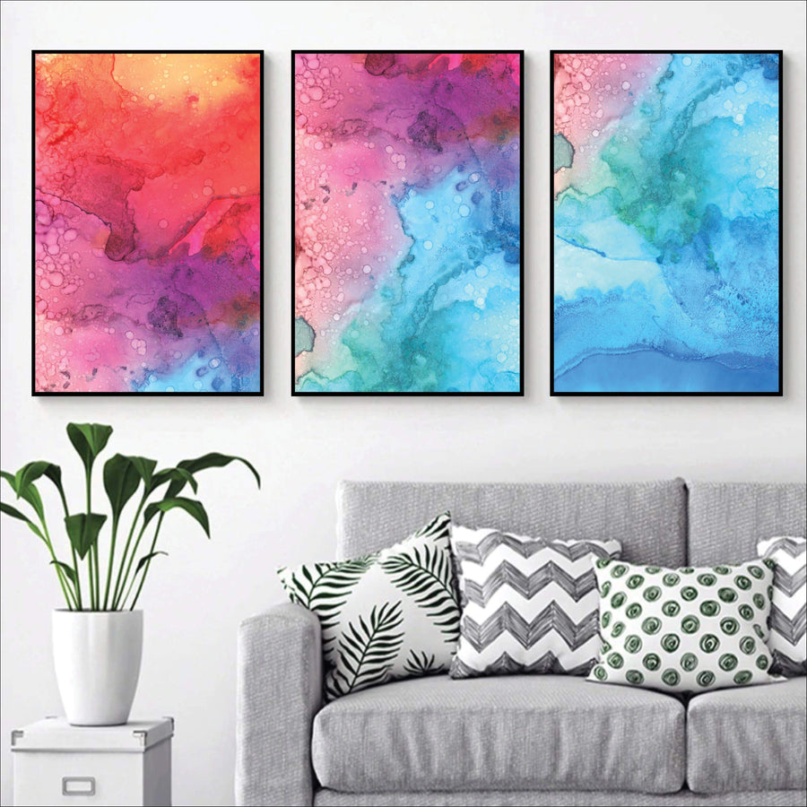 Vibrant Watercolor Canvas Art Set of 3 / 40 x 60cm / Unframed Canvas Print Clock Canvas