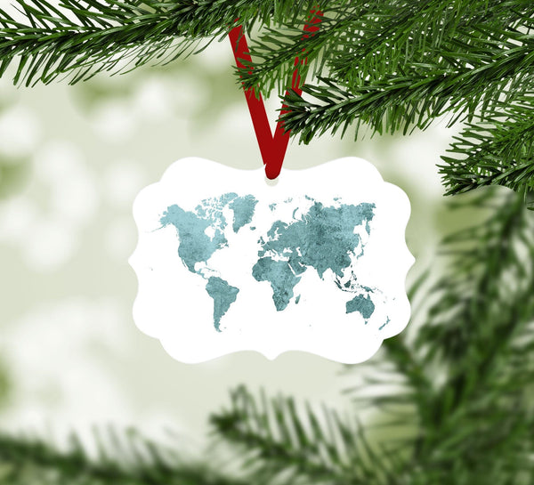 Vibrant World Map Ornament C Christmas Ornament Victorian 10.8 x 8cm Clock Canvas