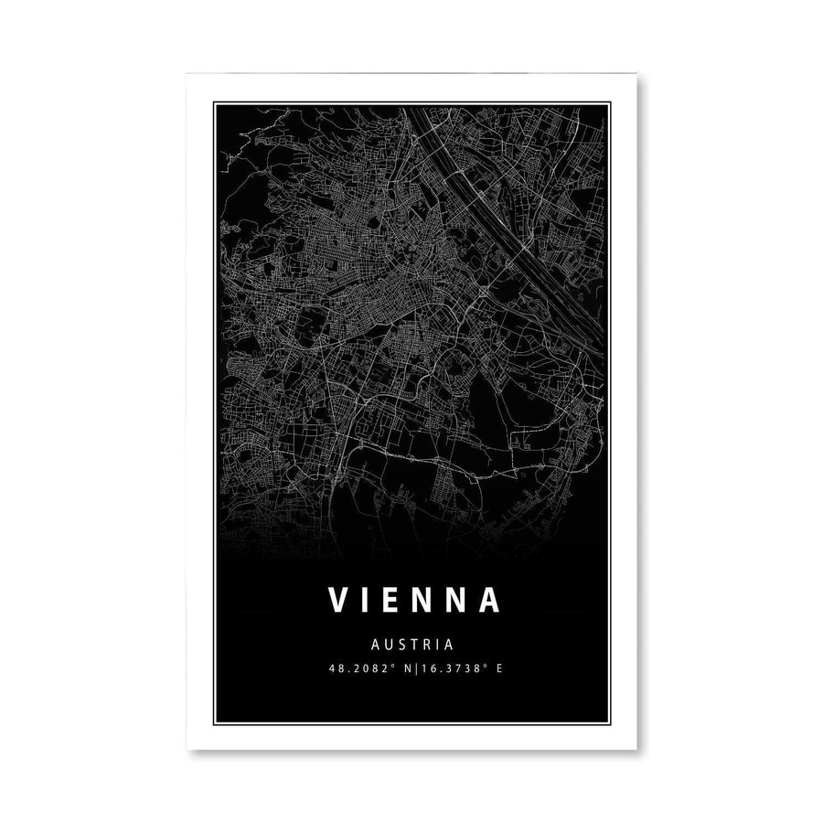 Vienna Black Map Canvas Art Clock Canvas
