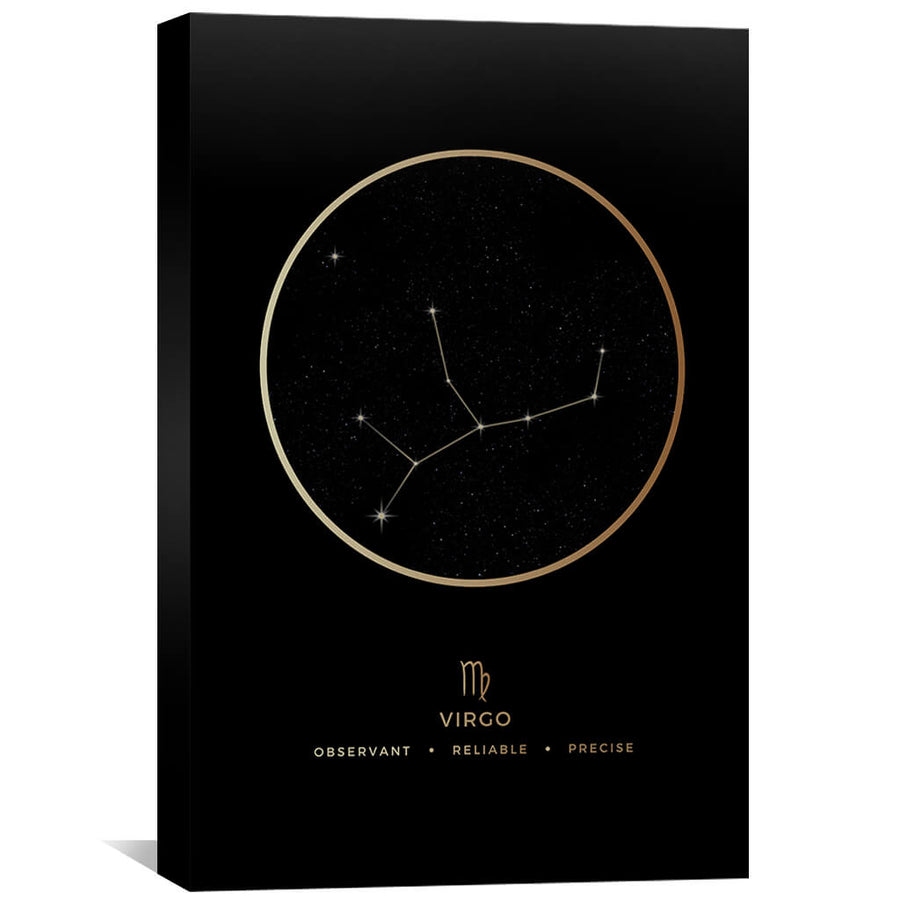Virgo Traits Gold Canvas Art 40 x 60cm / Unframed Canvas Print Clock Canvas