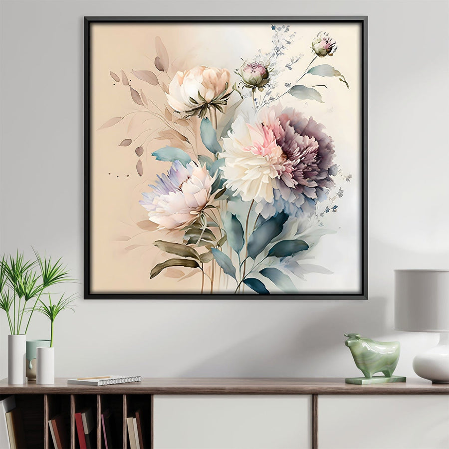 Watercolor Bouquet Canvas Art Clock Canvas