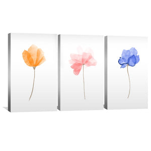 Watercolor Flowers Canvas Art Set of 3 / 40 x 60cm / Unframed Canvas Print Clock Canvas