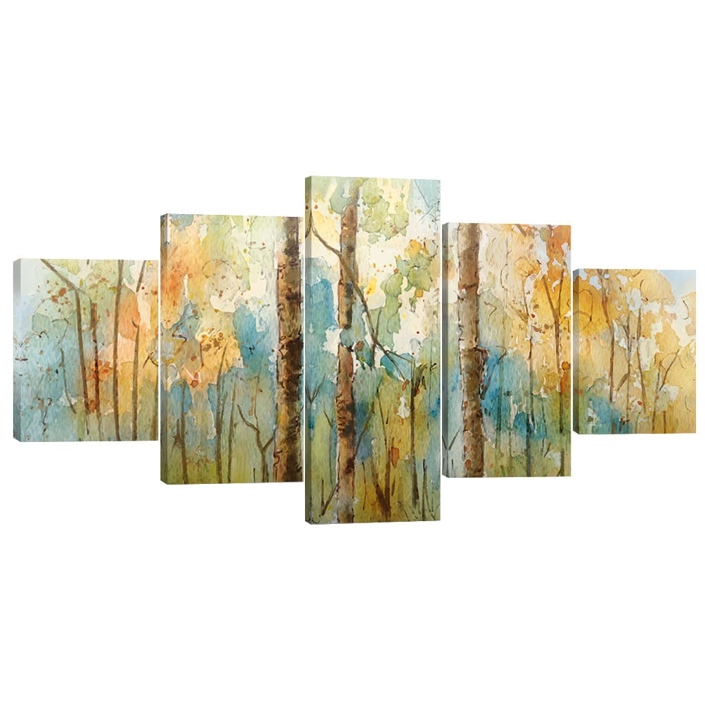 Watercolor Forest Canvas - 5 Panel Art 5 Panel / Large / Standard Gallery Wrap Clock Canvas