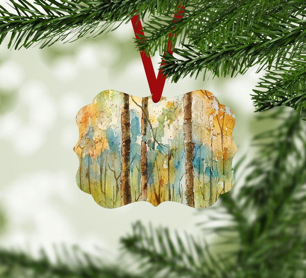 Watercolor Forest Ornament Christmas Ornament Victorian 10.8 x 8cm Clock Canvas