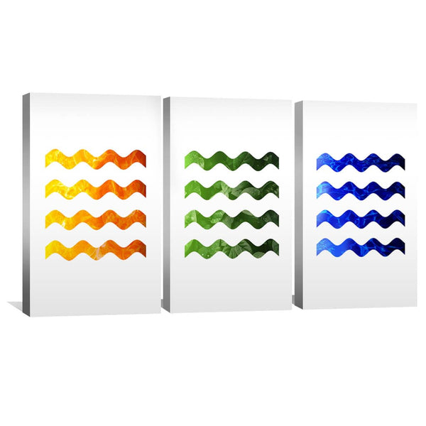 Wave Lengths Canvas Art Set of 3 / 30 x 45cm / Unframed Canvas Print Clock Canvas