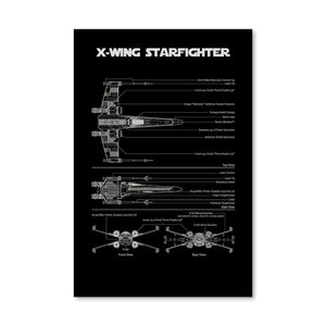 X-Wing Starfighter Blueprint Canvas Art Clock Canvas