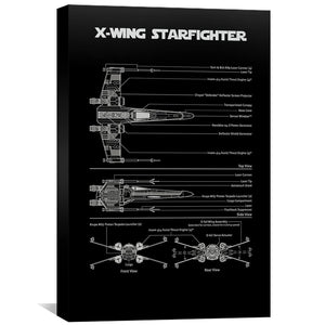 X-Wing Starfighter Blueprint Canvas Art 30 x 45cm / Unframed Canvas Print Clock Canvas