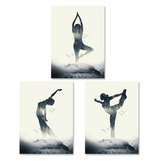 Yoga Abstract Canvas Art Set of 3 / 40 x 50cm / No Board - Canvas Print Only Clock Canvas