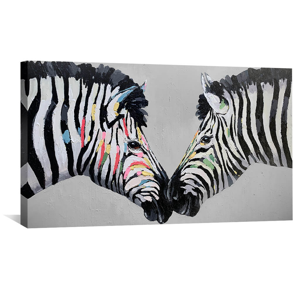 Zebra Love Oil Painting Oil Clock Canvas